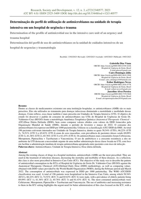 Pdf Determinação Do Perfil De Utilização De Antimicrobianos Na Unidade De Terapia Intensiva Em