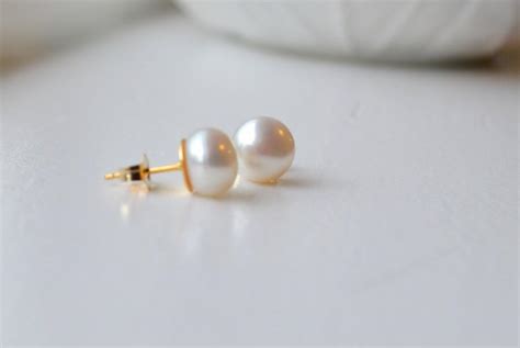 14k Gold And Natural Pearl Stud Earring Freshwater Pearl Studs Real