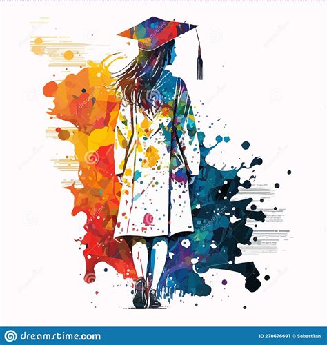 Watercolor Silhouette Graduate Student Hand Drawn Young Woman In A