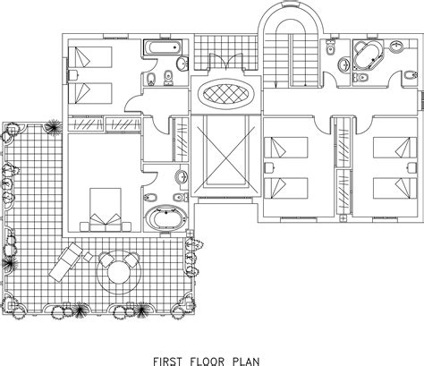 Villa First Floor Plan Dwg Net Cad Blocks And House Plans