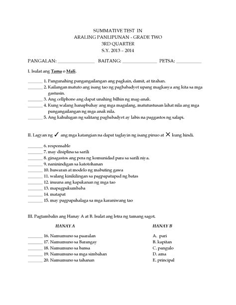 PDF K To 12 Araling Panlipunan Grade 2 3rd Quarter Summative Test
