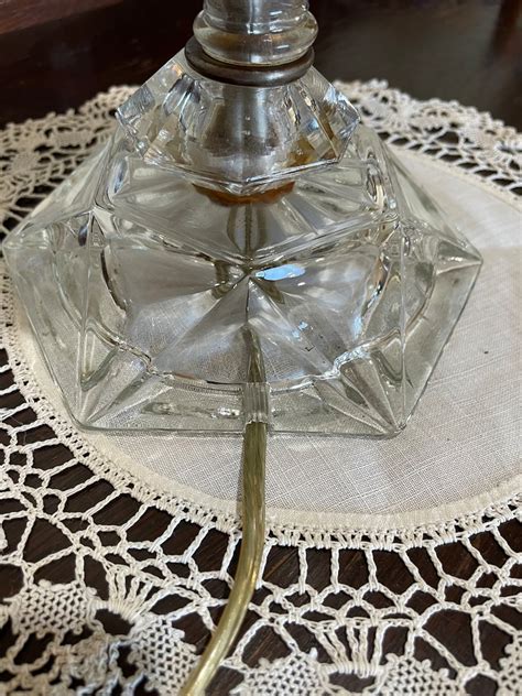 Vintage Hurricane Crystal Boudoir Lamp With Prisms Etched Glass Shade Etsy