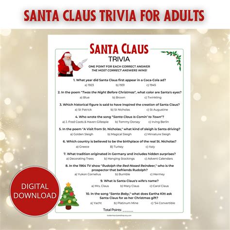 Santa Claus Trivia For Adults Etsy