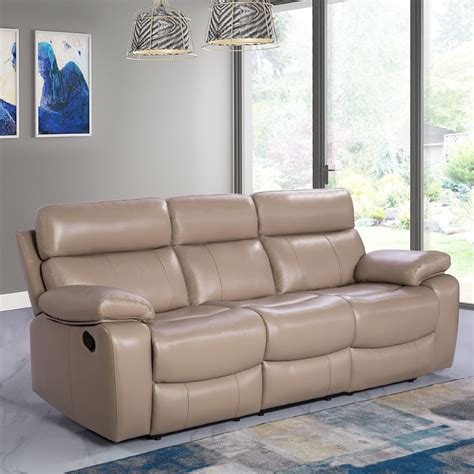 Devon And Claire Bailey Beige Top Grain Leather Reclining Sofa