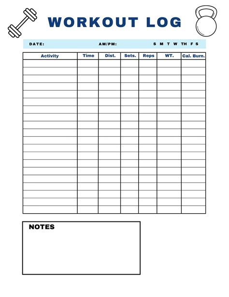 workout log exercise log fitness tracker weightloss health printable workout fitness