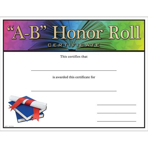 A B Honor Roll Certificate Jones School Supply