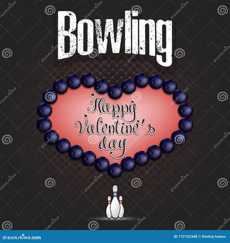 Happy Valentines Day Heart Made Of Bowling Balls Stock Vector