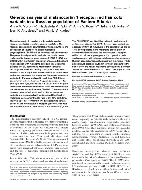 Pdf Genetic Analysis Of Melanocortin Receptor Red Hair Color Variants In A Russian