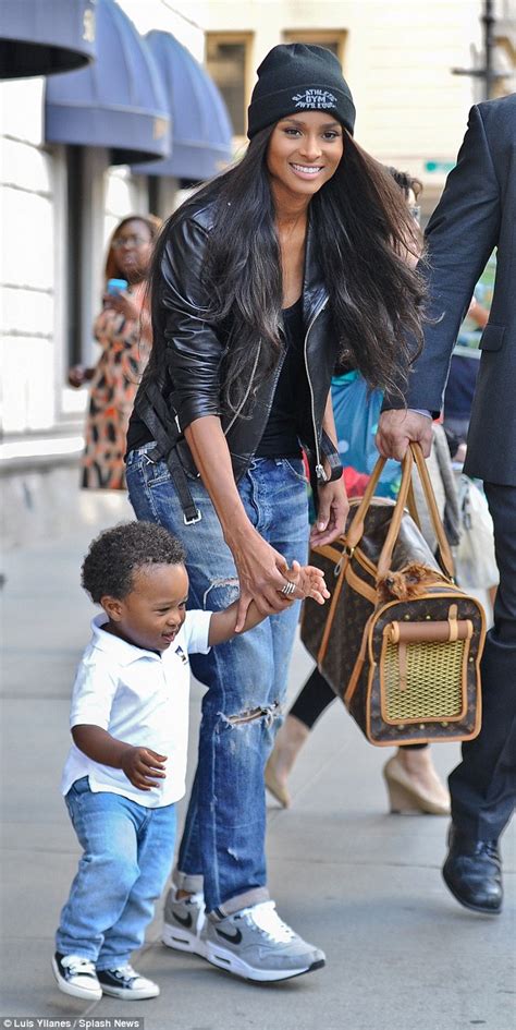First outing to babies r us with reborn baby doll dimitri in new stroller! Ciara looks slim while walking with baby son Future in New ...