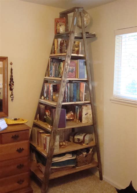 I Made This Book Shelf Out Of An Old 8 Ft Wooden Ladder And Some Wooden