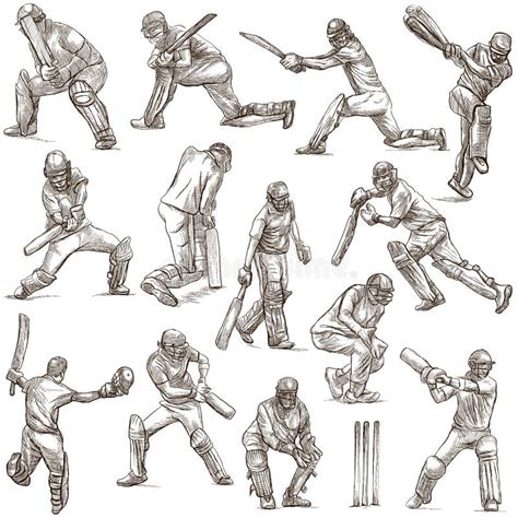 Collection De Sport De Cricket Cricketers Dessins Normaux O De Main
