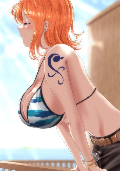 Moriton Nami One Piece One Piece Commentary Highres 1girl Against Railing Arm Support