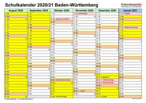 Es geht um die schönste zeit im schuljahr: Kalender Mit Ferien Bw 2021 Zum Ausdrucken / Ferien Baden ...