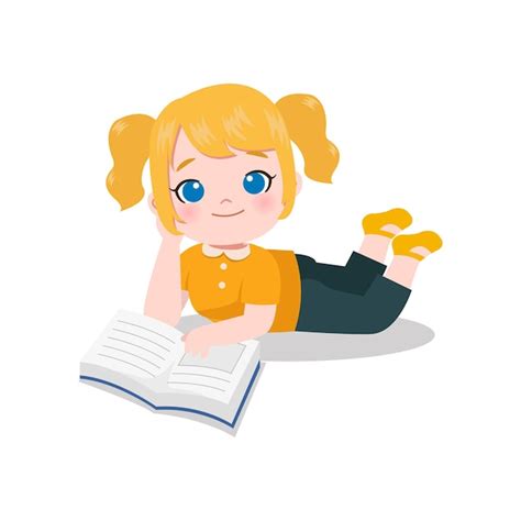 Premium Vector Cute Girl Lying On The Floor To Read A Book Flat