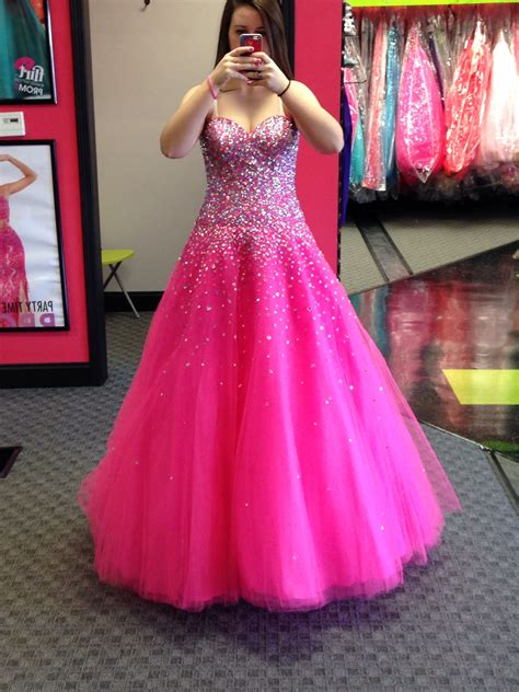 Hot Pink Ball Gown Dress With Multi Colored Beading Pretty Dresses