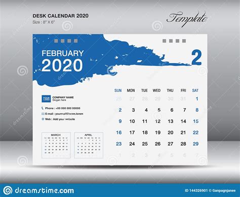 Desk Calendar 2020 Template Vector February 2020 Month Business