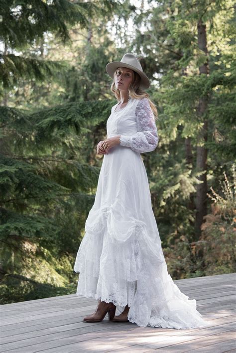70s Wedding Dress Poet Sleeve Lace Victorian Dress W Etsy Long