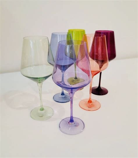 Estelle Colored Glass Wine Glasses Mixed Set On Garmentory In 2021 Stemware Colored