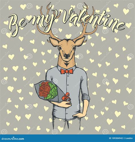 Vector Deer With Flowers Celebrating Valentines Day Stock Vector