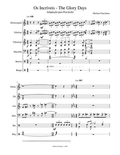 Os Incríveis The Glory Days Para Percussão Sheet Music For Vibraphone Glockenspiel Drum