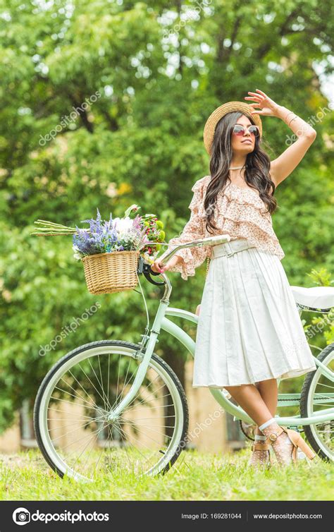 Beautiful Girl With Bicycle Stock Photo By Arturverkhovetskiy