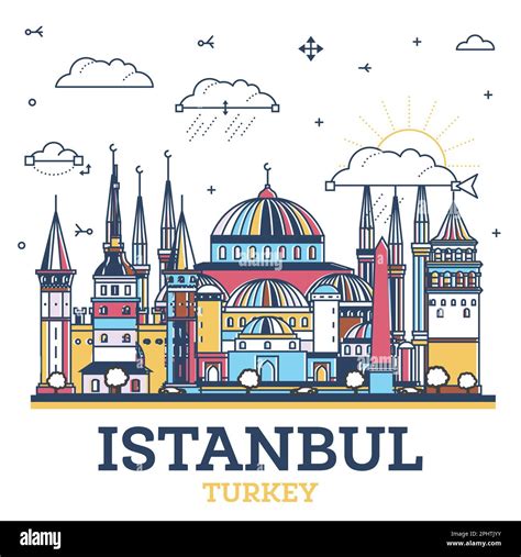 Outline Istanbul Turkey City Skyline With Colored Historic Buildings