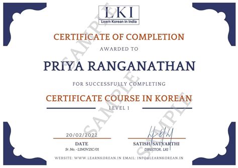 Lki Certificate Course In Korean Language Level 1