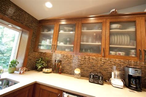 Custom Frosted Glass Door Style On Kitchen Upper Cabinets From Upper