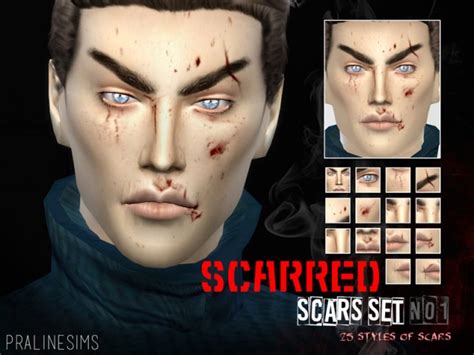 Кровь Scarred ~ Scars Set 01 25 Styles By Pralinesims Грим для Sims