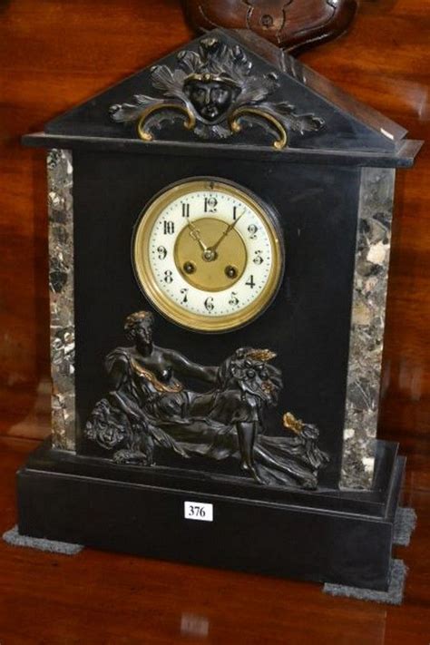 French Slate And Marble Mantel Clock With Chiming Movement Clocks