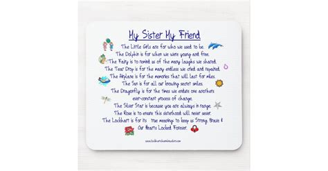 my sister my friend poem with graphics mouse pad zazzle