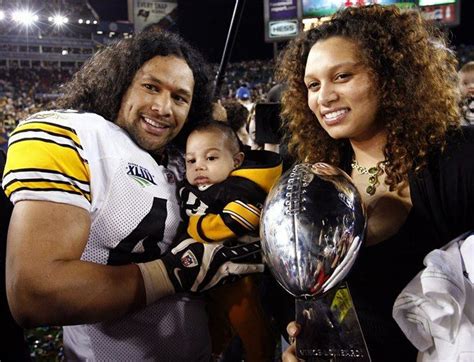 Troy Polamalu With His Wife And Baby Son After The Steelers Super Bowl