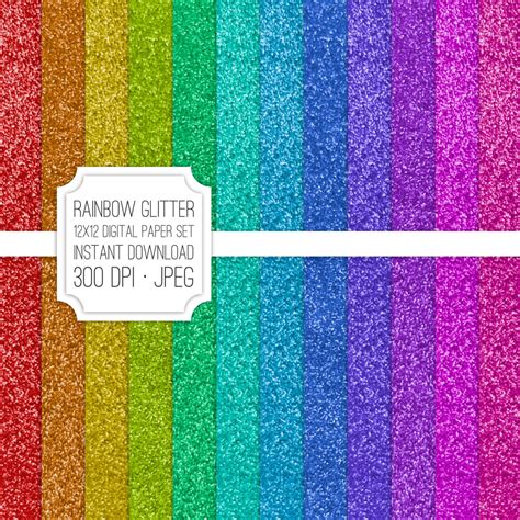 Instant Download Rainbow Glitter Digital Paper Set