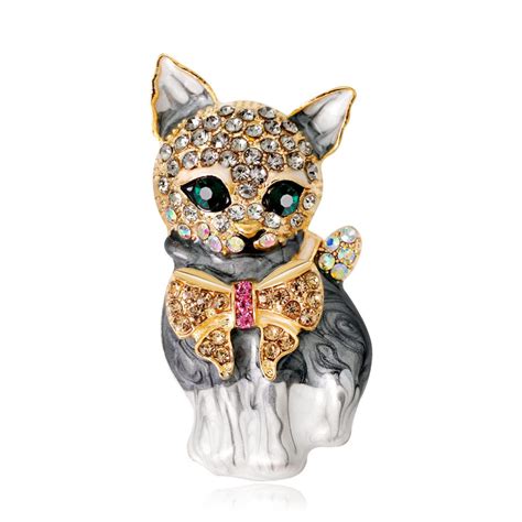 Beautiful Enamel Cat Brooch Animal Fashion Jewelry For Etsy