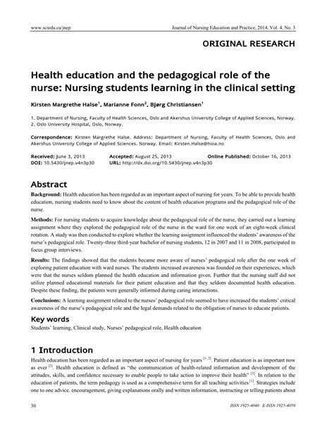 Pdf Health Education And The Pedagogical Role Of The Nurse Nursing