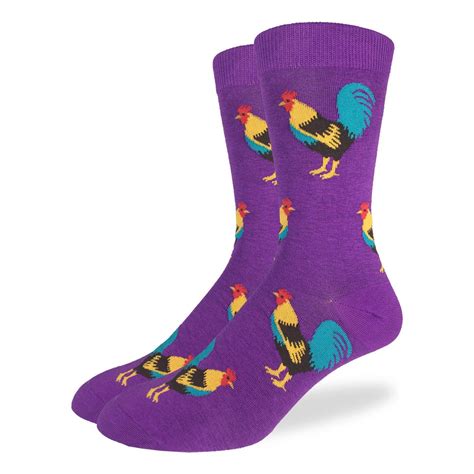 Mens King Size Purple Rooster Socks Good Luck Sock