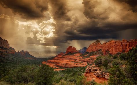 Desert Usa Arizona Light Storm Sedona Summer Rocks