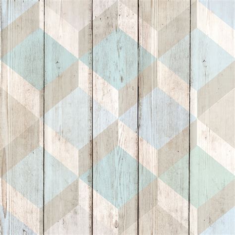 Grandeco Copenhagen Geometric Pattern Wallpaper Faux Wood