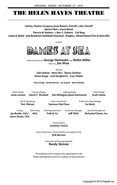 Dames At Sea Broadway Helen Hayes Theatre 2015 Playbill