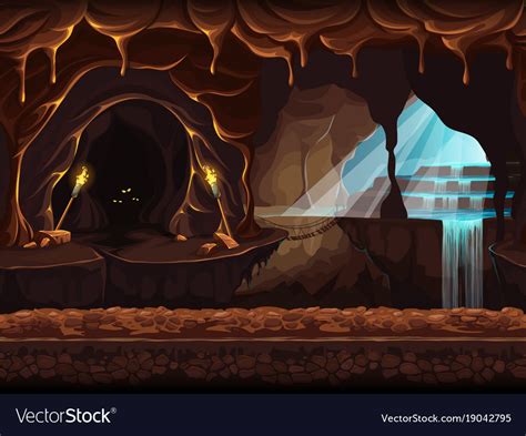 Fantasy Cave With A Waterfall Royalty Free Vector Image