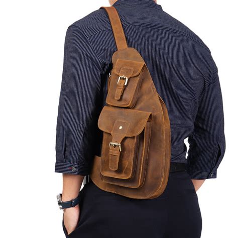 Genuine Leather Chest Bag Vintage Multi Pocket Single Shoulder Crossbody Bag For Men Is Worth
