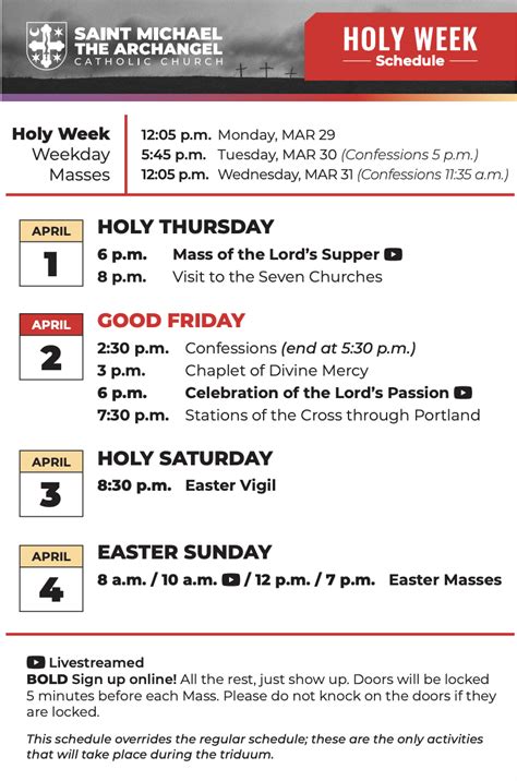 Holy Week Schedule — St Michael Catholic Church