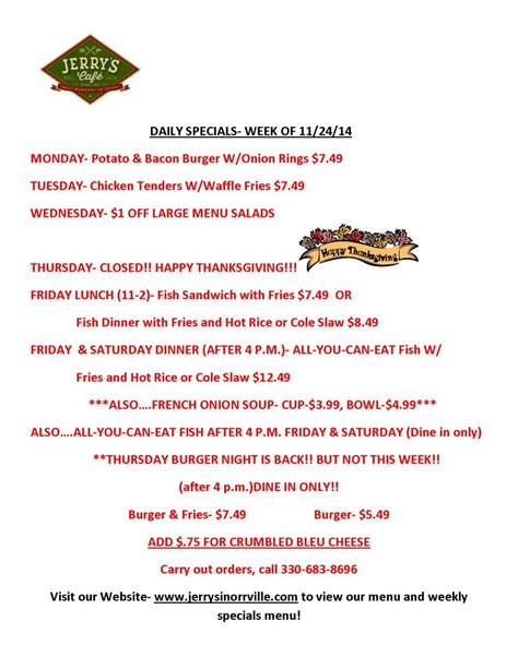 Daily Specials Week Of 112414 Jerrys Cafe