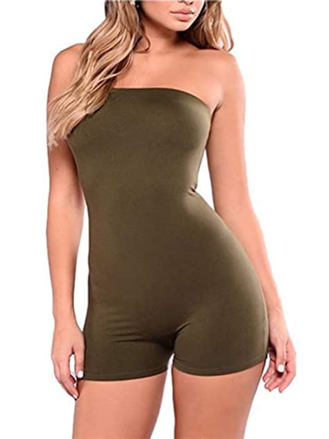 Women Strapless Jumpsuit Tube Bodysuit Bodycon Short Romper Clubwear Catsuit Walmart Com