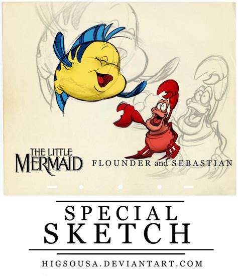 Special Sketch Flounder And Sebastian Little Mermaid Drawings