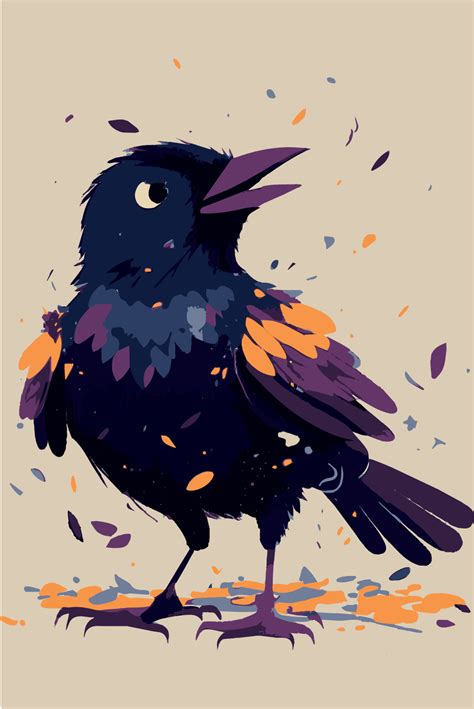 Ilustraciones De Cuervo Hermoso Pájaro Negro De Color Dibujo De