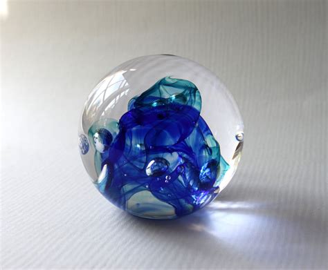 Cobalt Blue And Turquoise Glass Paperweight Hand Blown Glass Etsy Hand Blown Glass Glass