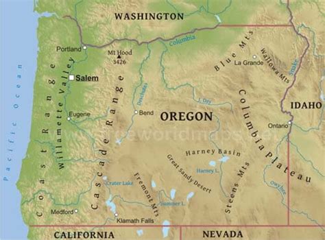 Physical Map Of Oregon