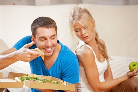 Couple Eating Different Food Stock Image Image Of Girl Delicious