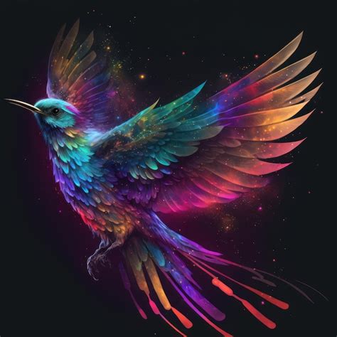 Premium Ai Image Majestic Rainbow Bird Soaring Through Space